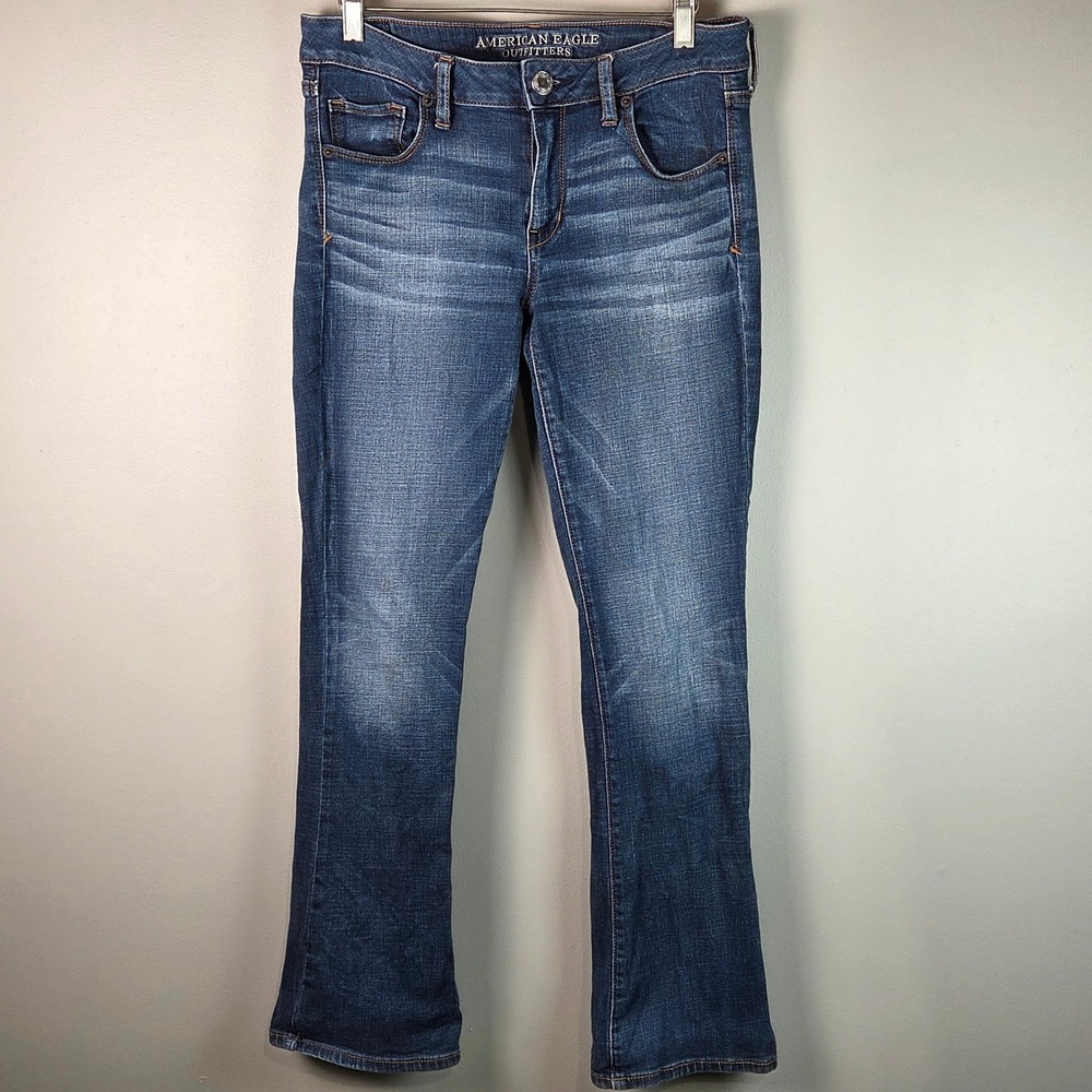 American Eagle Skinny Kick Jeans Women 10 Short Blue Excellent Super Stretch Low